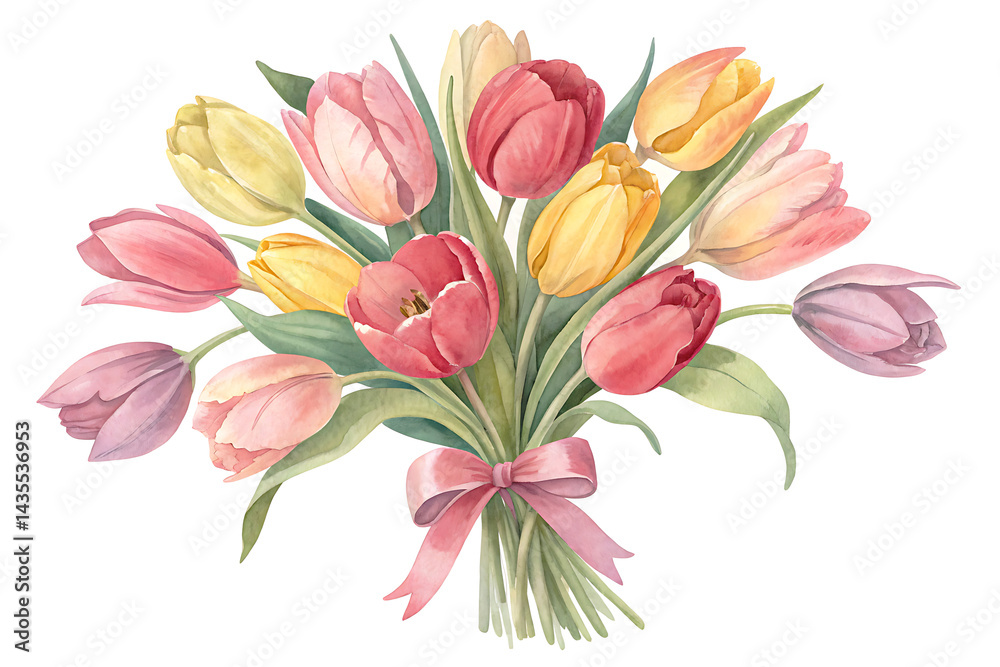 Watercolor Tulip Bouquet – Hand-Painted Botanical Art Watercolor Tulip Bouquet – Hand-Painted Botanical Art