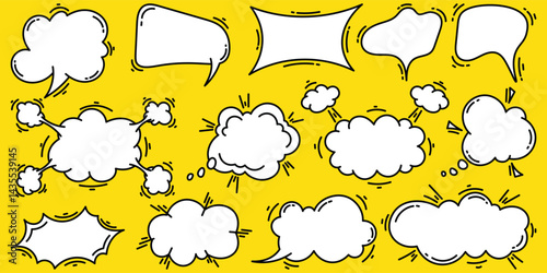 Set of comic speech bubbles. Hand drawn speech bubbles, retro. Pop art style. Vector illustration. Editable stroke