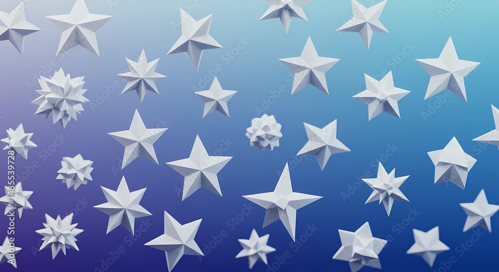 Abstract 3D White Stars Blue Gradient Background Abstract 3D White Stars Blue Gradient Background