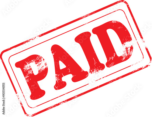 Paid red Grunge Rubber Stamp in Red on White Background. Perfect for business documents, office use, administrative purposes, and graphic design 