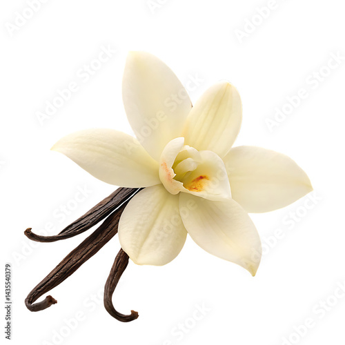 a white vanilla flower with a sticks isolated on white background PNG
