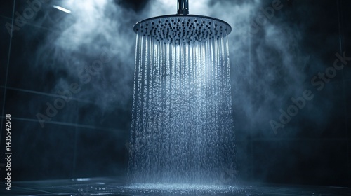 A powerful shower head releases water