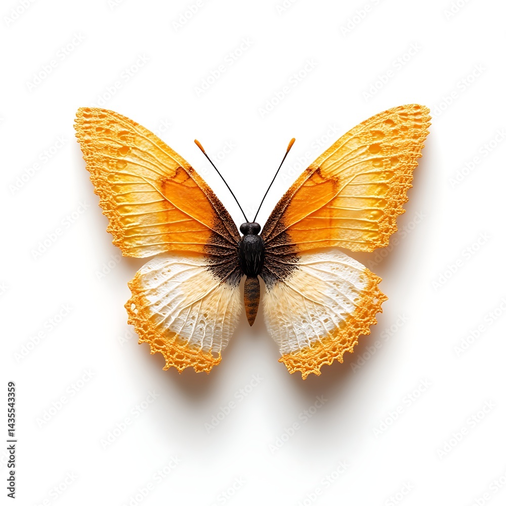 Fototapeta premium Detailed Orange and White Textured Butterfly on White Background