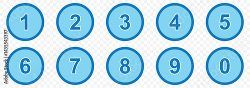 Set of colorful Blue number button 1-10. Numbers icon set on Transparent Background. EPS 10. 
