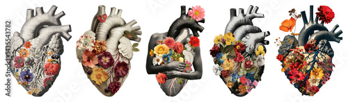 PNG Floral anatomical heart art, element set on transparent background