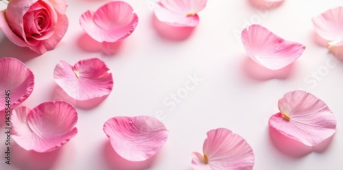 Delicate pink rose petals scattered on pure white , pink, wallpaper, image
