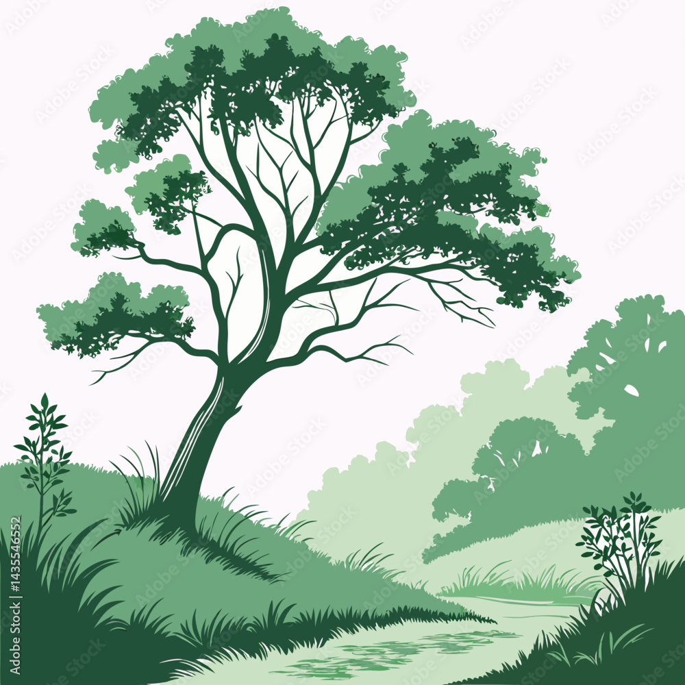 Obraz premium green tree silhouette