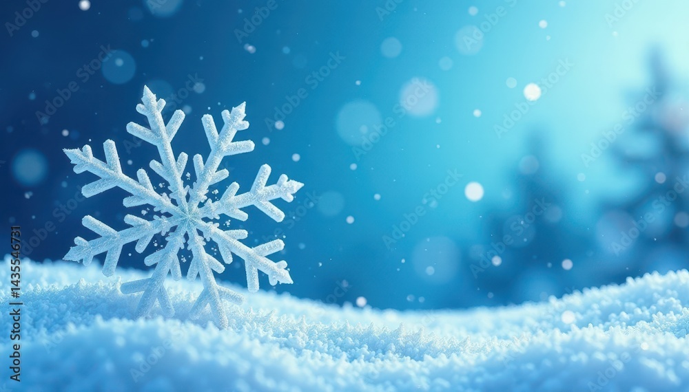 Frosty blue winter backdrop, intricate snowflake silhouettes against snowy terrain , snowy, background, art