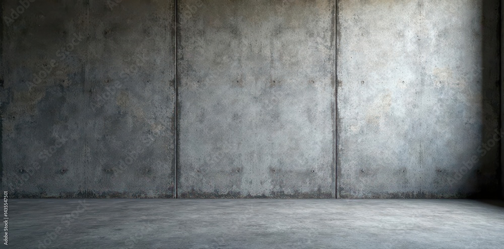 Fototapeta premium Rough concrete wall, empty floor, dramatic lighting , template, urban, architecture