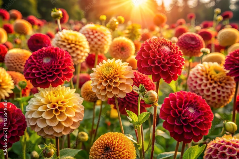 Dahlia Flower Field in Sunlight Dahlia Flower Field in Sunlight
