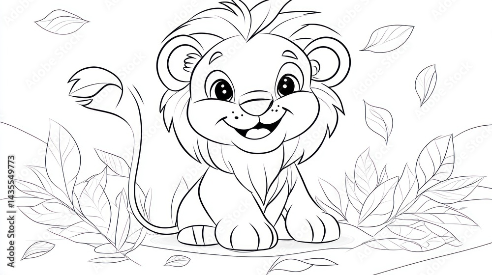 Happy lion cub autumn leaves coloring page Happy lion cub autumn leaves coloring page