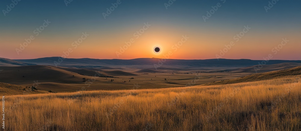 Obraz premium Sunrise Solar Eclipse Over Rolling Hills
