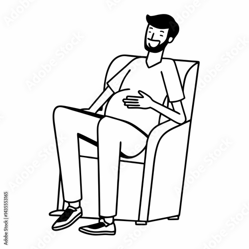 Adult man touching his belly with relieved expression