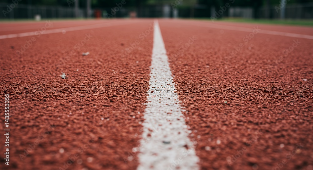 Running Track Closeup Showing Lanes and Red Tartan Surface Texture