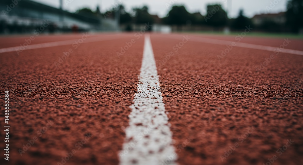 Running Track Perspective with White Lane Line for Sporting Activity
