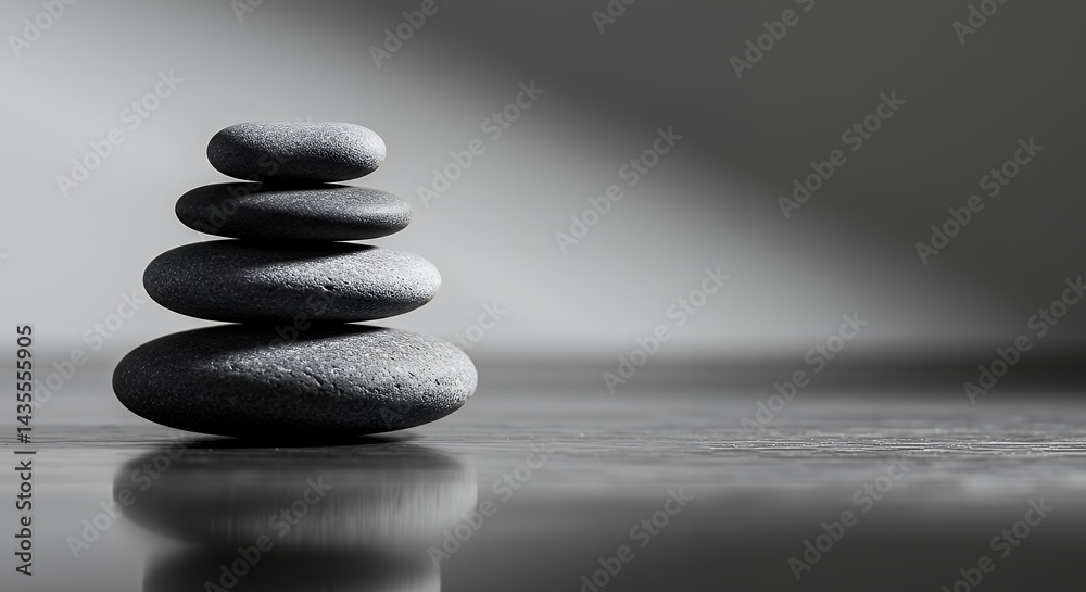 Stacking Rocks Balancing on Surface in Peaceful Zen Like Arrangement