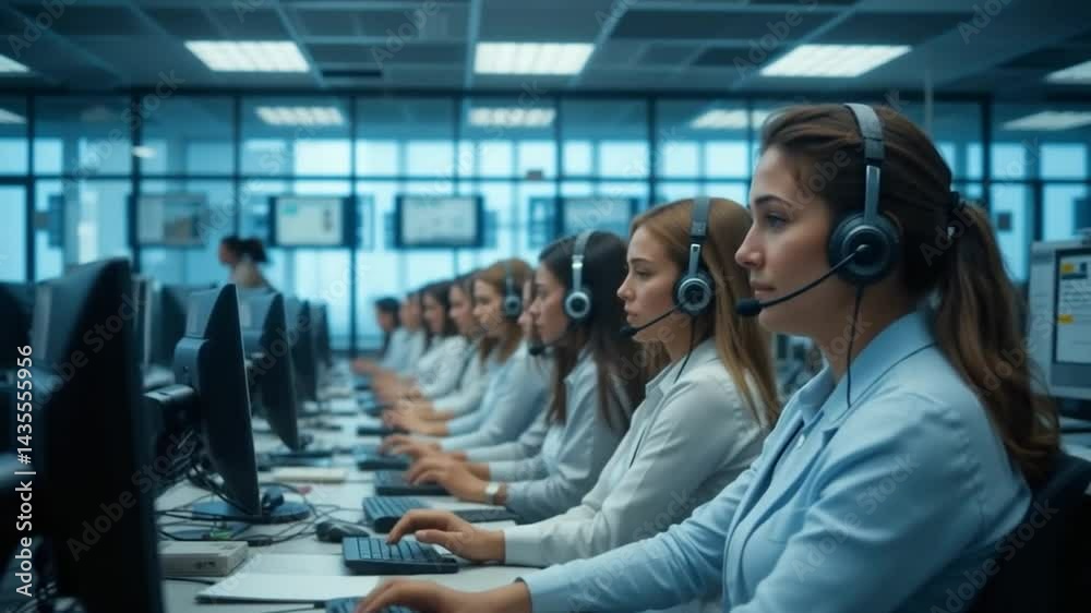 Dedicated support team working in a call center for customer assistance Dedicated support team working in a call center for customer assistance