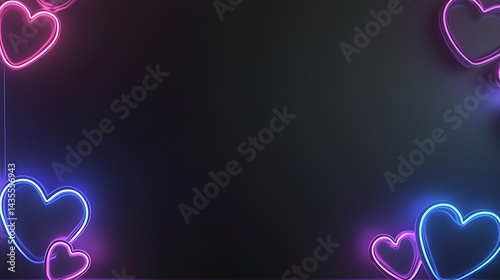 Neon Hearts Frame with Dark Background.