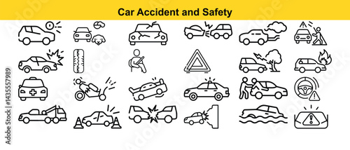 Car Accident and Safety Vector Icon Set