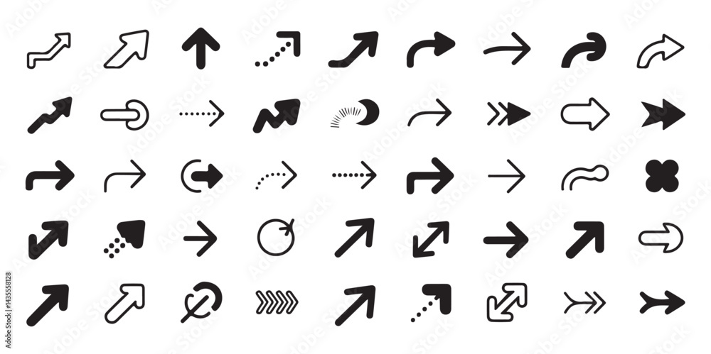 A variety of arrow icons in line art style for UI/UX and web design projects. A variety of arrow icons in line art style for UI/UX and web design projects.