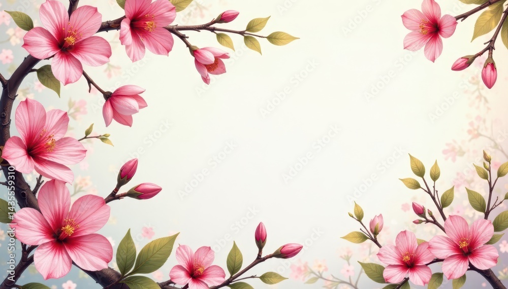 Fototapeta premium Delicate blossoms & swirling leaves, continuous floral print, illustration, vintage