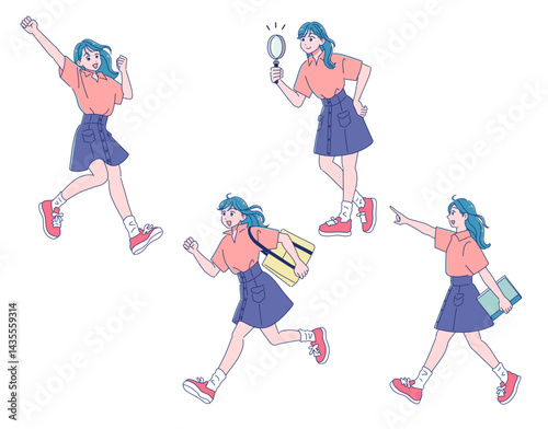 アニメ風の女の子全身の勉強セット