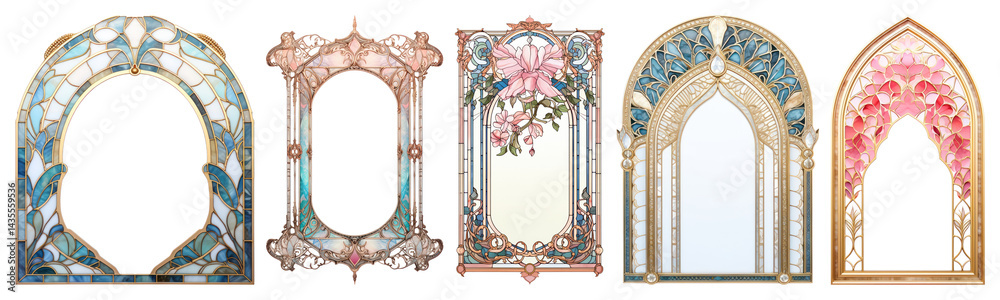 PNG Elegant stained glass mirror designs, element set on transparent background