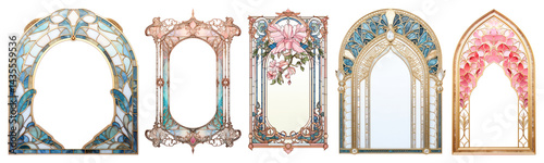 Obraz na płótnie PNG Elegant stained glass mirror designs, element set on transparent background w salonie