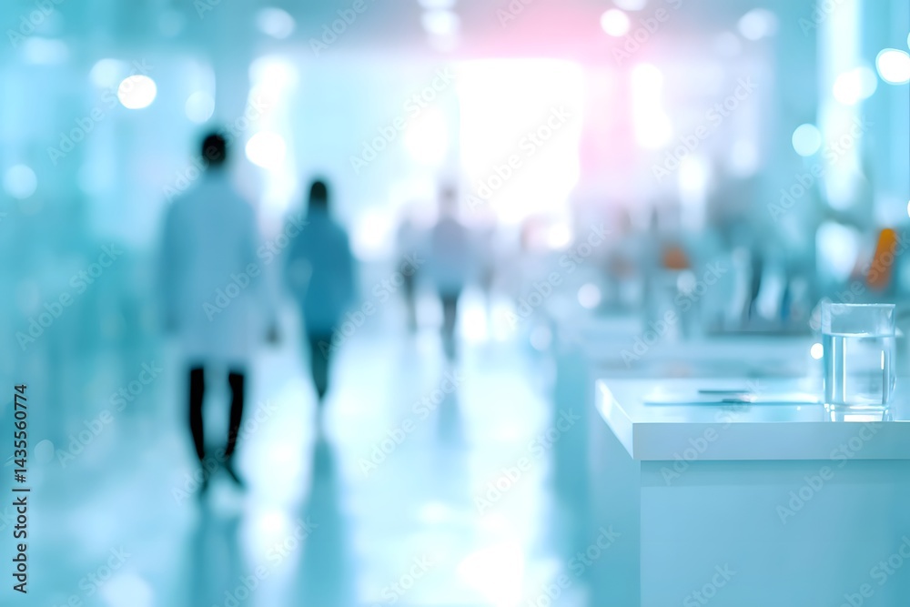 Naklejka premium Blurred Scientists Walking in Modern Laboratory Building