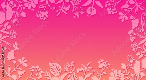 Pink and Coral Gradient Background with Floral Frame Elegant Spring Summer Design