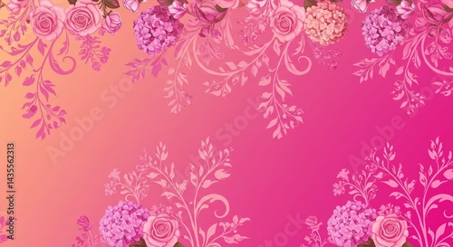 Wallpaper Mural Vibrant Pink Floral Design Roses Hydrangeas Romantic Wedding Invitation Background Torontodigital.ca
