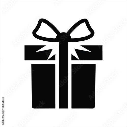 black gift box with bow. vector illustration. 