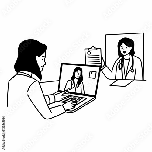Hispanic latin female doctor make online video call consult patient on laptop. Medical assistant young woman therapist videoconferencing to web camera. Telemedicine concept. Online doctor appointment