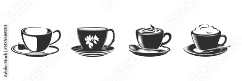 Coffee Cup Silhouette Set. Variety Of Coffee Mugs And Designs For Cafes And Restaurants. Isolated Vector Illustration Collection