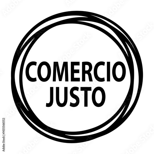 Logo con texto Comercio Justo en español en marco circular con líneas	