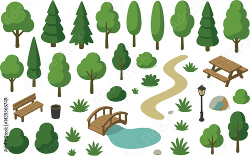 Collection of trees and other elements of a park