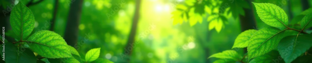 Obraz premium Green leaves create lush forest frame, sunlight dappled, organic, frame