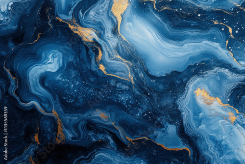 Blue and gold marble background with elegant swirls, creating a luxurious and striking visual effect.
