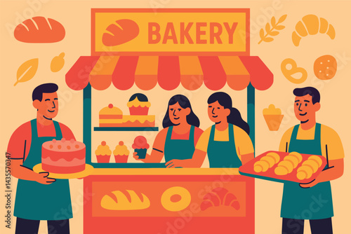 Bakery with a man and woman behind the counter