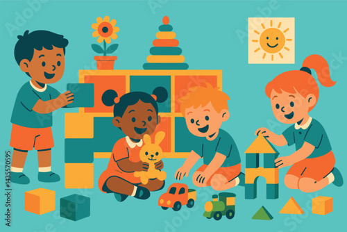 Group of children playing with toys