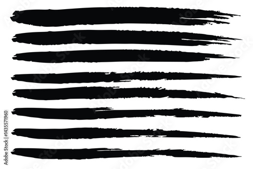Collection of Ten Black Ink Brush Strokes on White