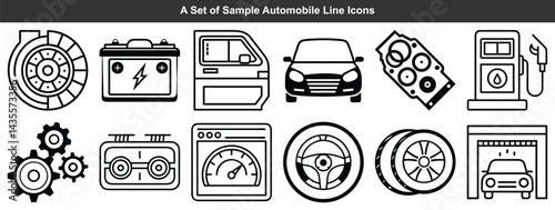 Car Elements Collection With Line Icon Style For Automobile Industry Designs