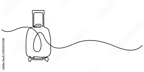 Continuous one line drawing of travel suitcase design. Travel bag in single line draw illustration. Editable stroke, Suitcase one continuous line for travel. Bag linear icon. Editable stroke drawing. 