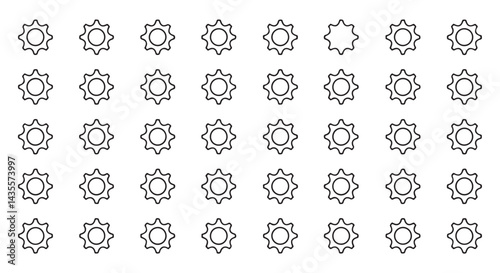 A collection of gear symbols in a simple repeating pattern for designers.