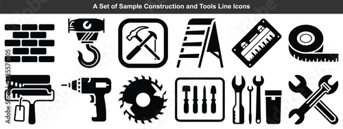 Black And White Construction Tools Silhouette Icon Set For Building And Repair
