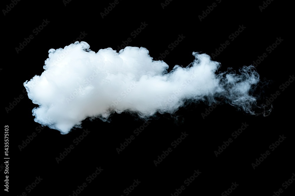 Isolated fluffy white cloud against black background. A soft, billowy cloud formation, distinct from the surrounding darkness. A single, substantial cloud shape, highlighted by contrast Isolated fluffy white cloud against black background. A soft, billowy cloud formation, distinct from the surrounding darkness. A single, substantial cloud shape, highlighted by contrast