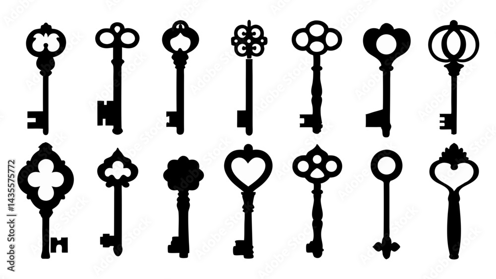 set of key silhouette vector on tranparent background set of key silhouette vector on tranparent background