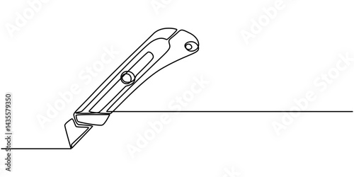 side view of utility knife continuous one line drawing, Vector continuous one single line drawing of side view of utility knife in silhouette on a white background. Linear stylized, Utility Knife.