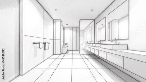 Modern bathroom design architectural sketch
