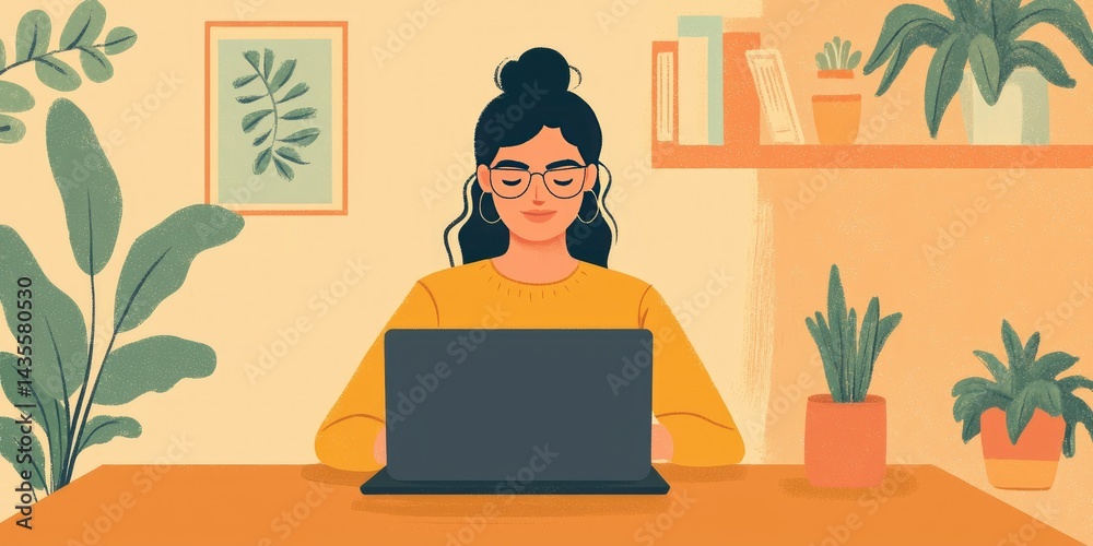 Fototapeta premium Illustrator using a drawing tablet connected to her laptop.